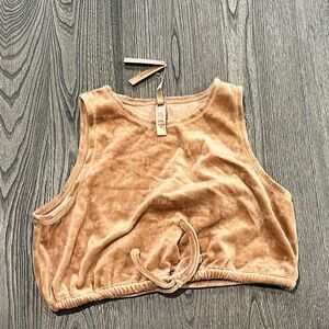 NWT Skims Logo Velour Front Tie Cropped Tank Top Crewneck Pullover Camel Size 2X